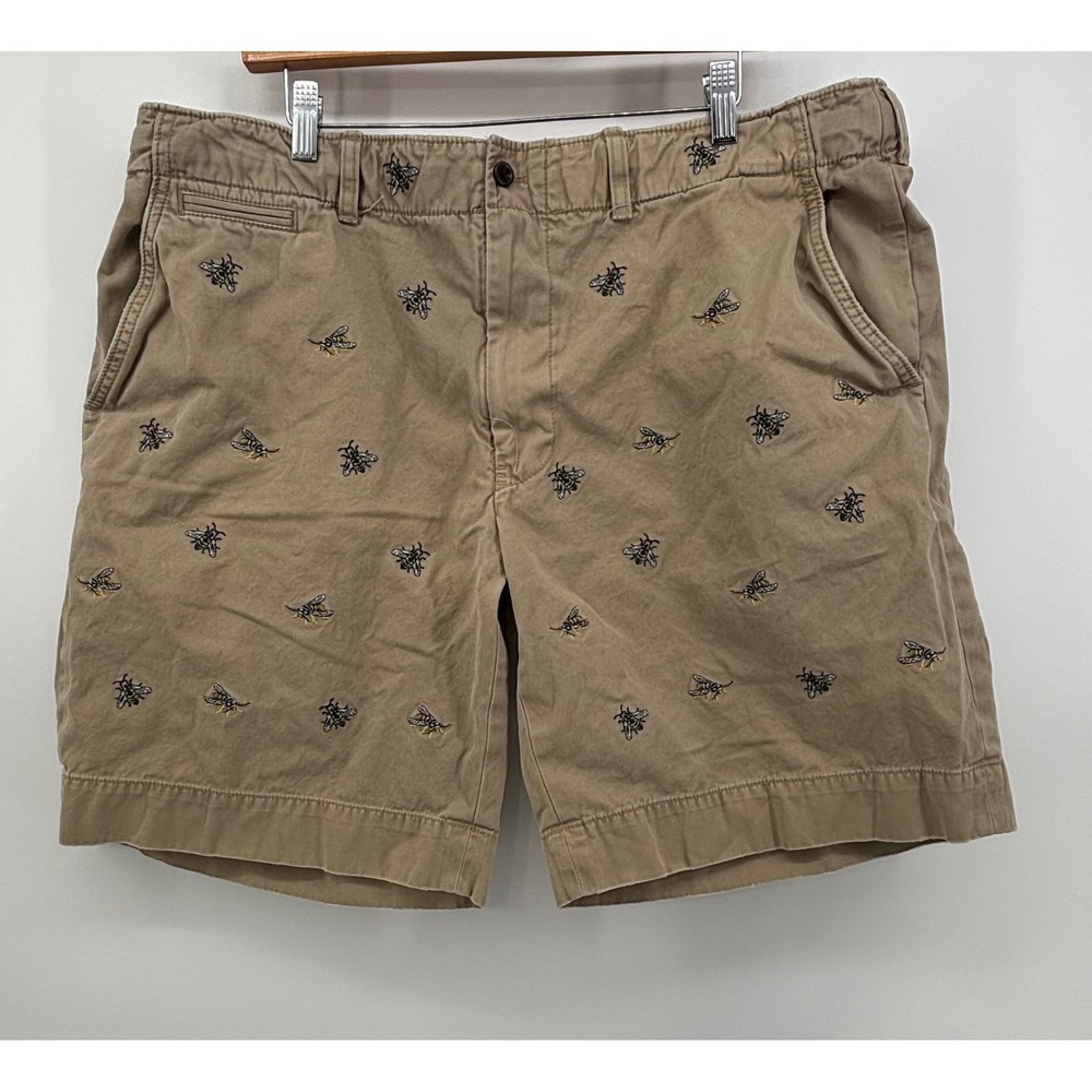 VTG Polo Ralph Lauren Khaki Shorts Men's 40x10 All Over Honey Bee Embroidered